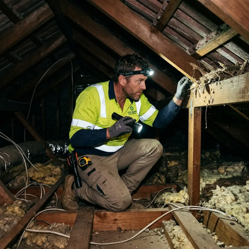 Technician inspecting a Burnside subfloor void for a deceased cat