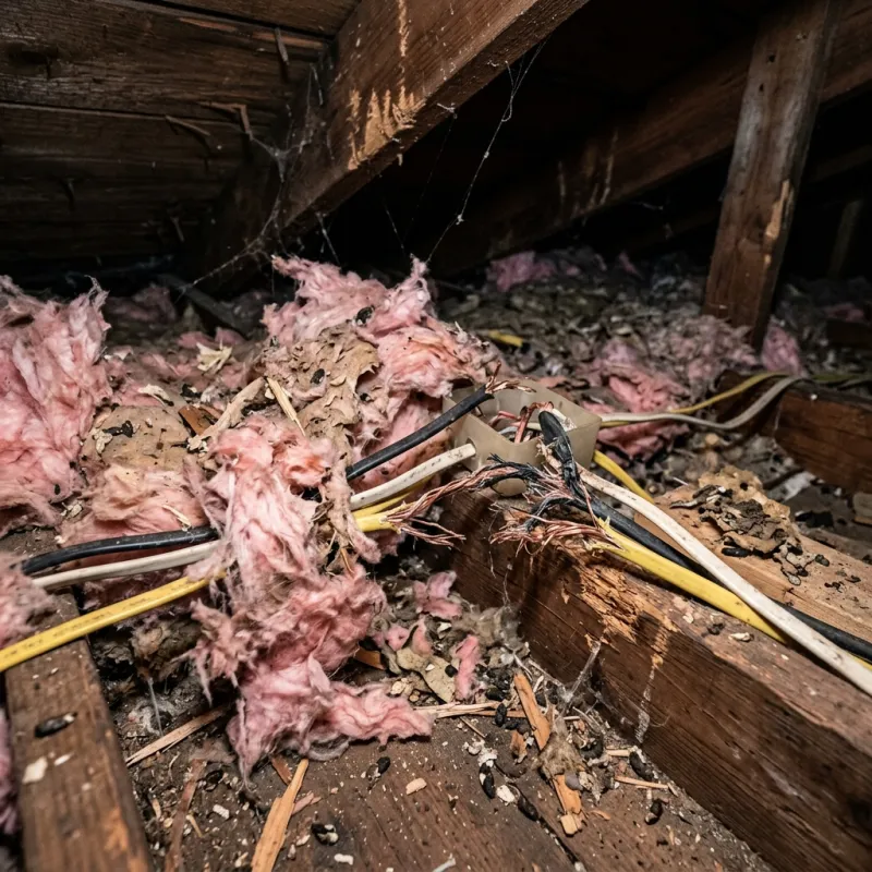 Contaminated ceiling insulation being assessed in a Burnside roof space