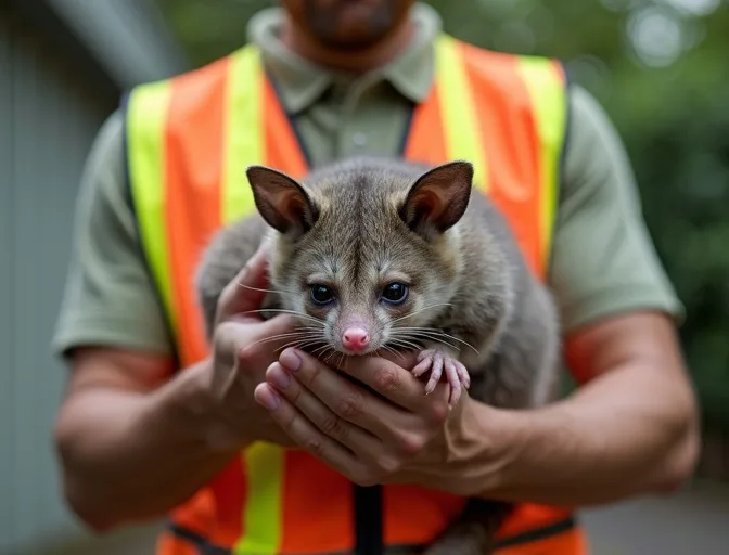 Animal handler safely recovering a deceased possum in Burnside
